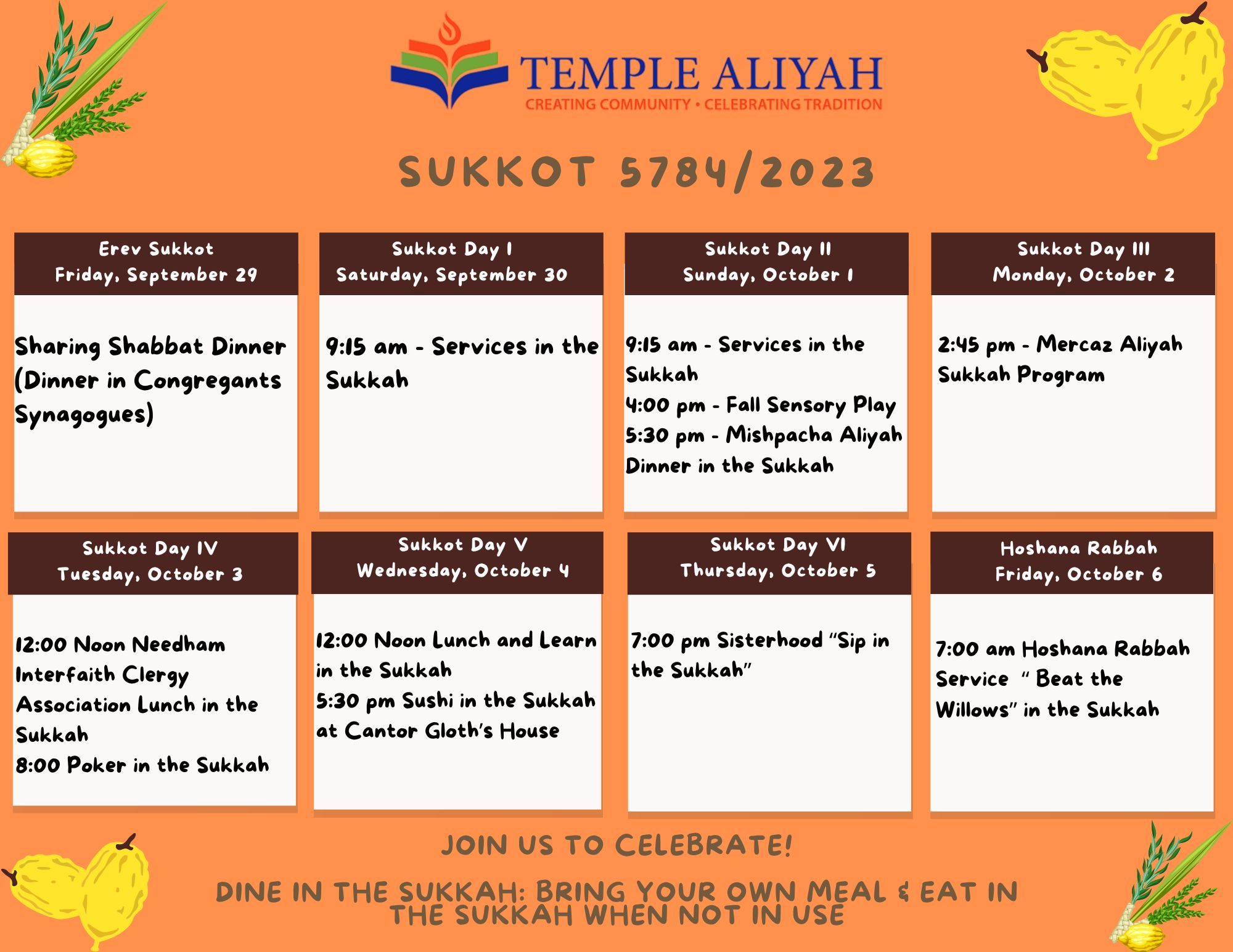 Temple Aliyah Sukkot Calendar